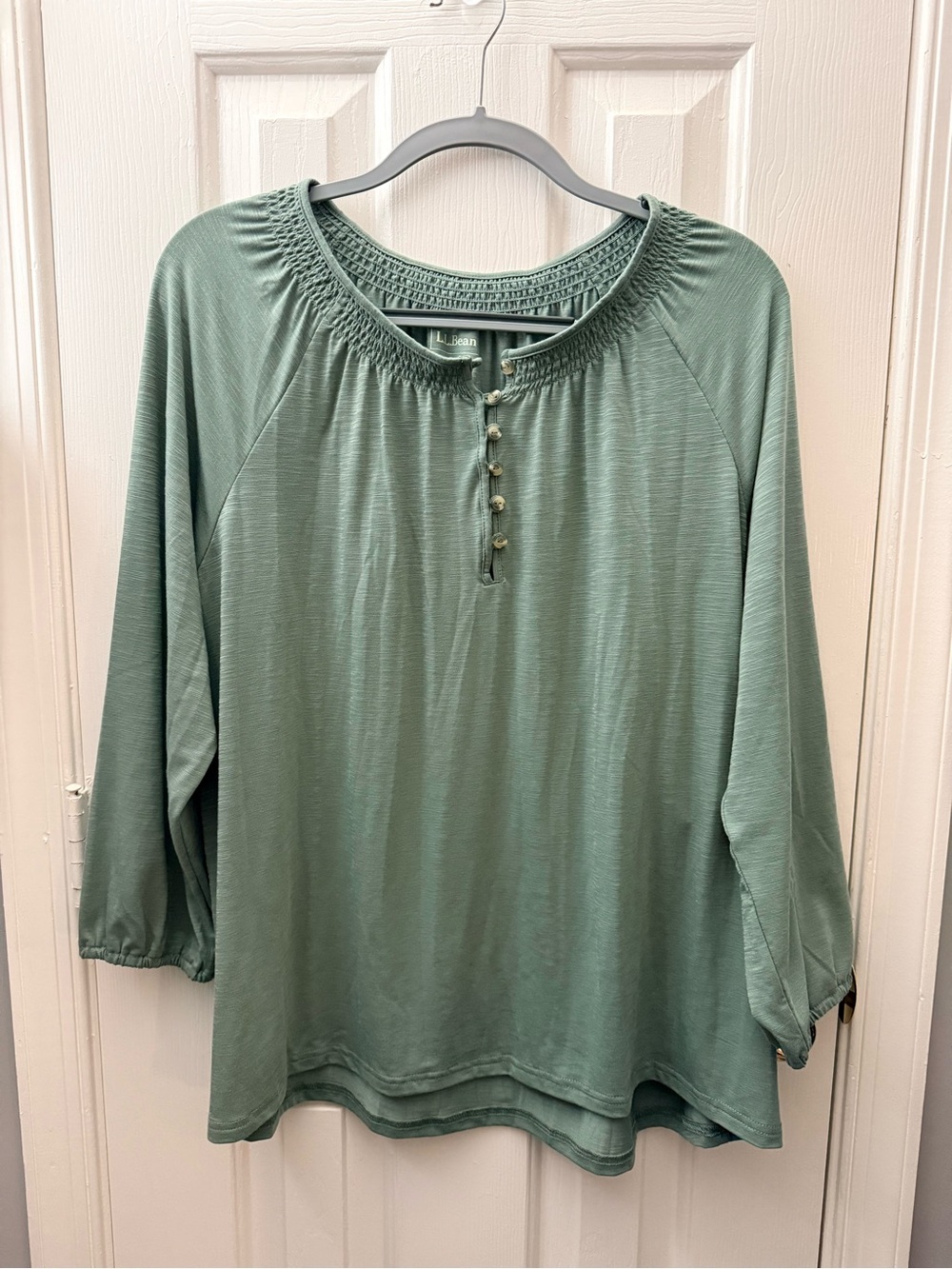 L.L. Bean Sage Green Women's Camden Hills Tee, Three-Quarter-Sleeve